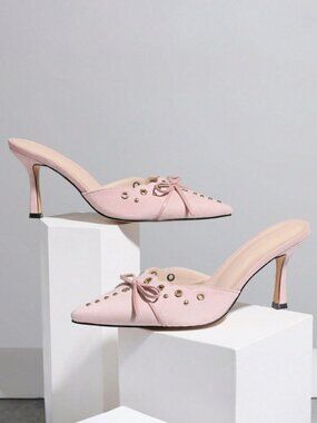 Pink Women's faux suede contemporary Heeled Mules